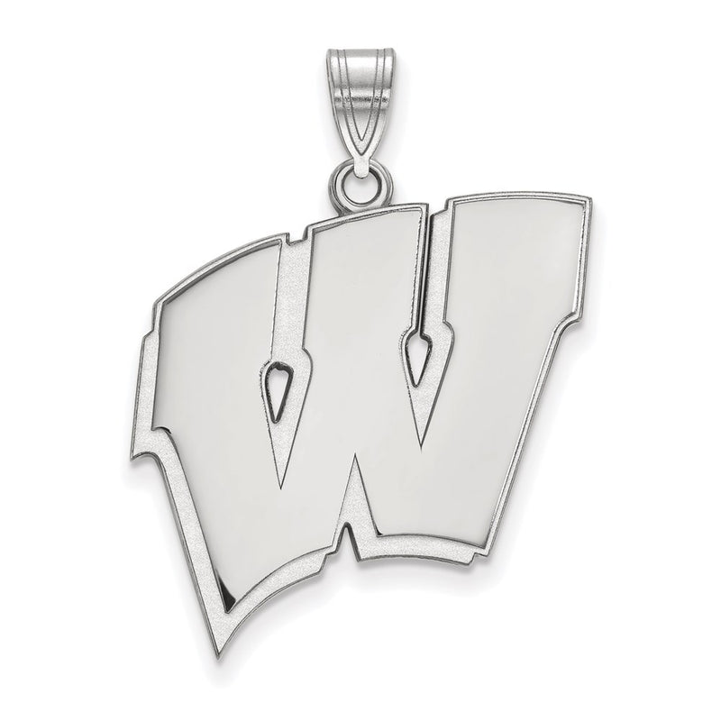 Sterling Silver Rhodium Plated Logoart University Of Wisconsin Letter W Extra Large Pendant