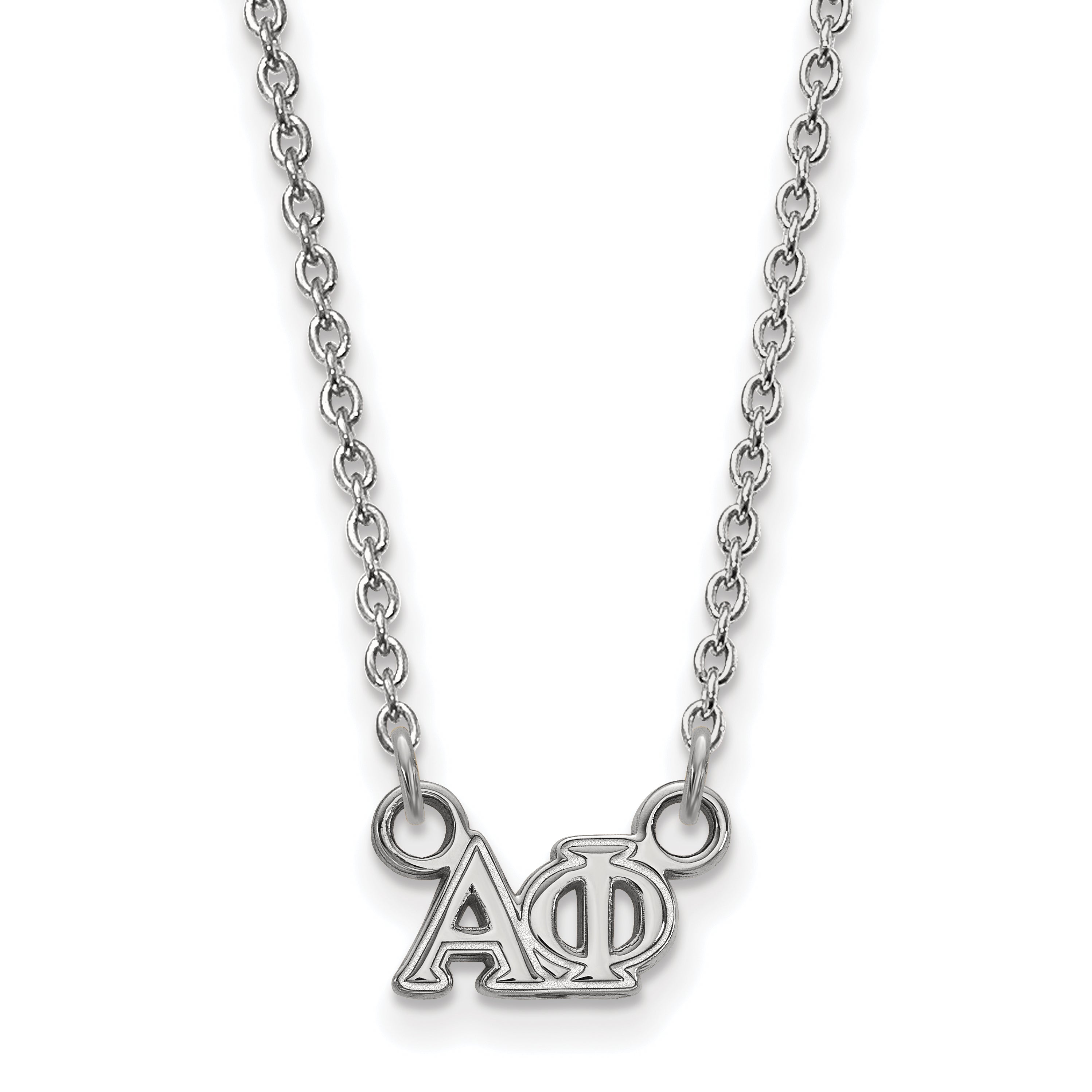 Sterling Silver Rhodium Plated Logoart Alpha Phi Sorority Greek Letters Extra Small Pendant 18 Inch Necklace