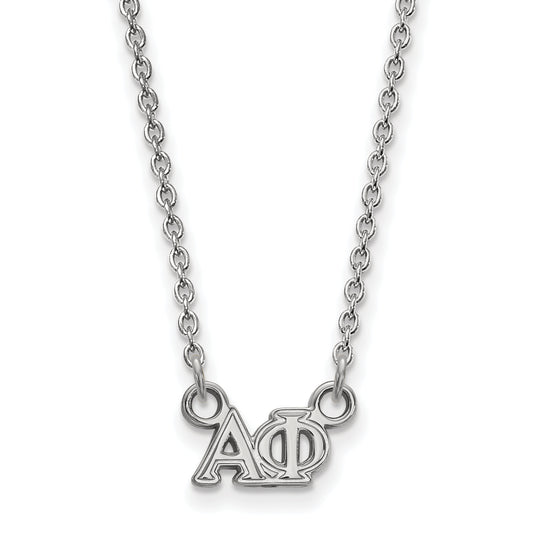 Sterling Silver Rhodium Plated Logoart Alpha Phi Sorority Greek Letters Extra Small Pendant 18 Inch Necklace