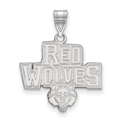 Sterling Silver Rhodium Plated Logoart Arkansas State University Red Wolves Large Pendant