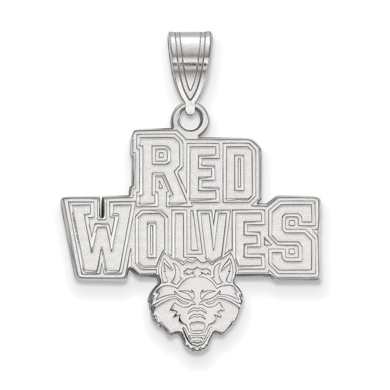 Sterling Silver Rhodium Plated Logoart Arkansas State University Red Wolves Large Pendant