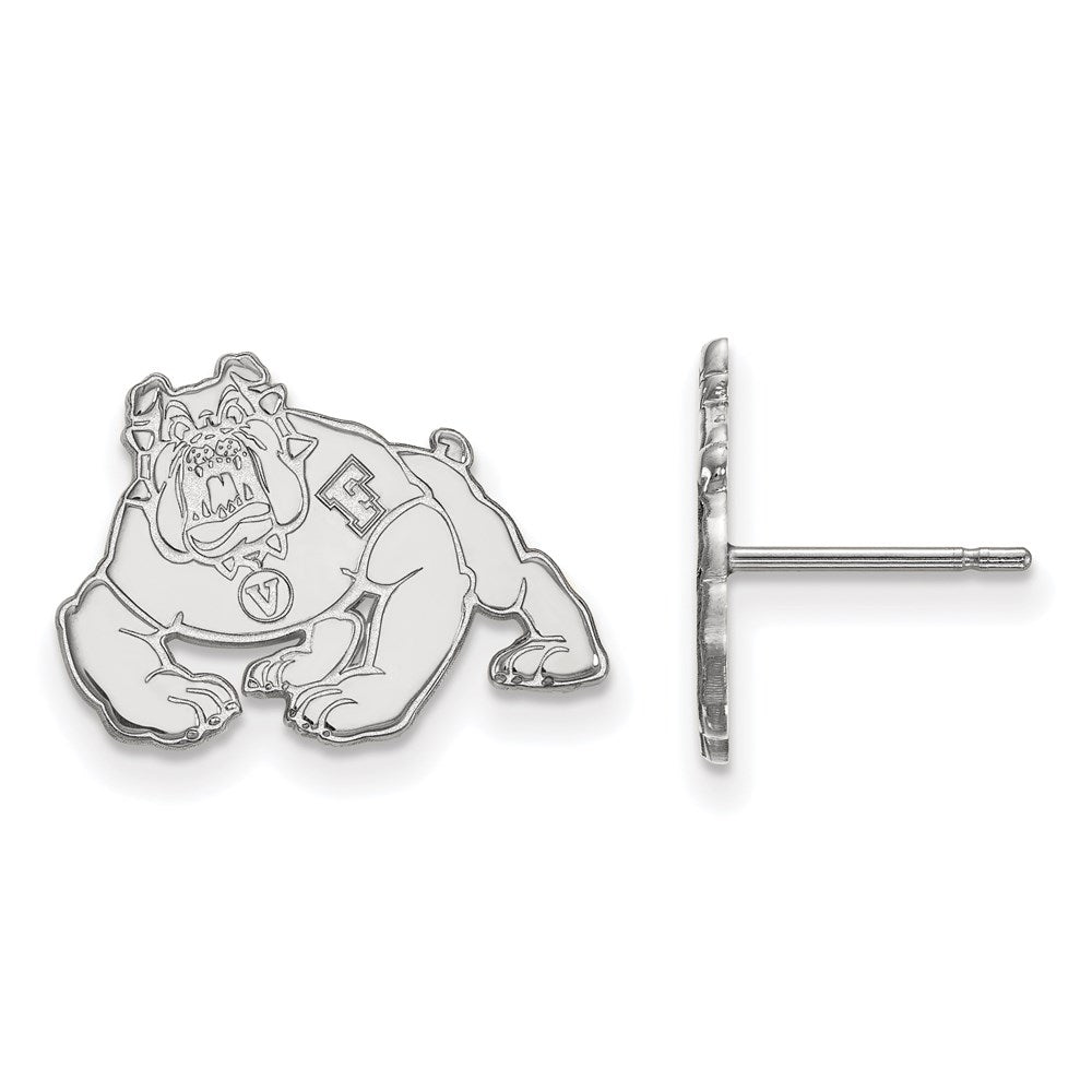 Sterling Silver Rhodium Plated Logoart California State University Fresno Bulldog Small Post Earrings