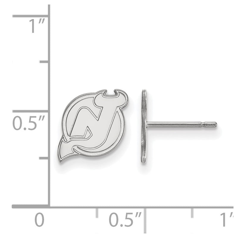 Sterling Silver Rhodium Plated Nhl Logoart New Jersey Devils Extra Small Post Earrings