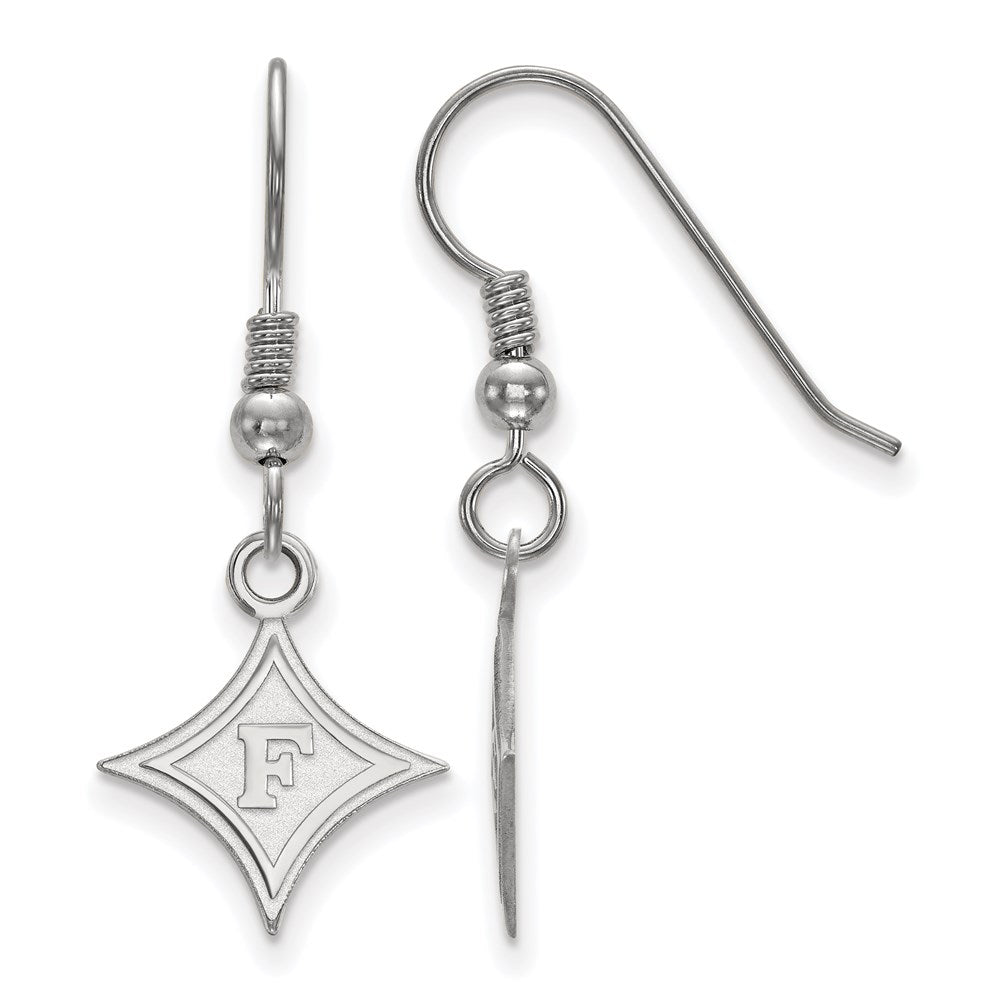 Sterling Silver Rhodium Plated Logoart Furman University Small Dangle Wire Earrings