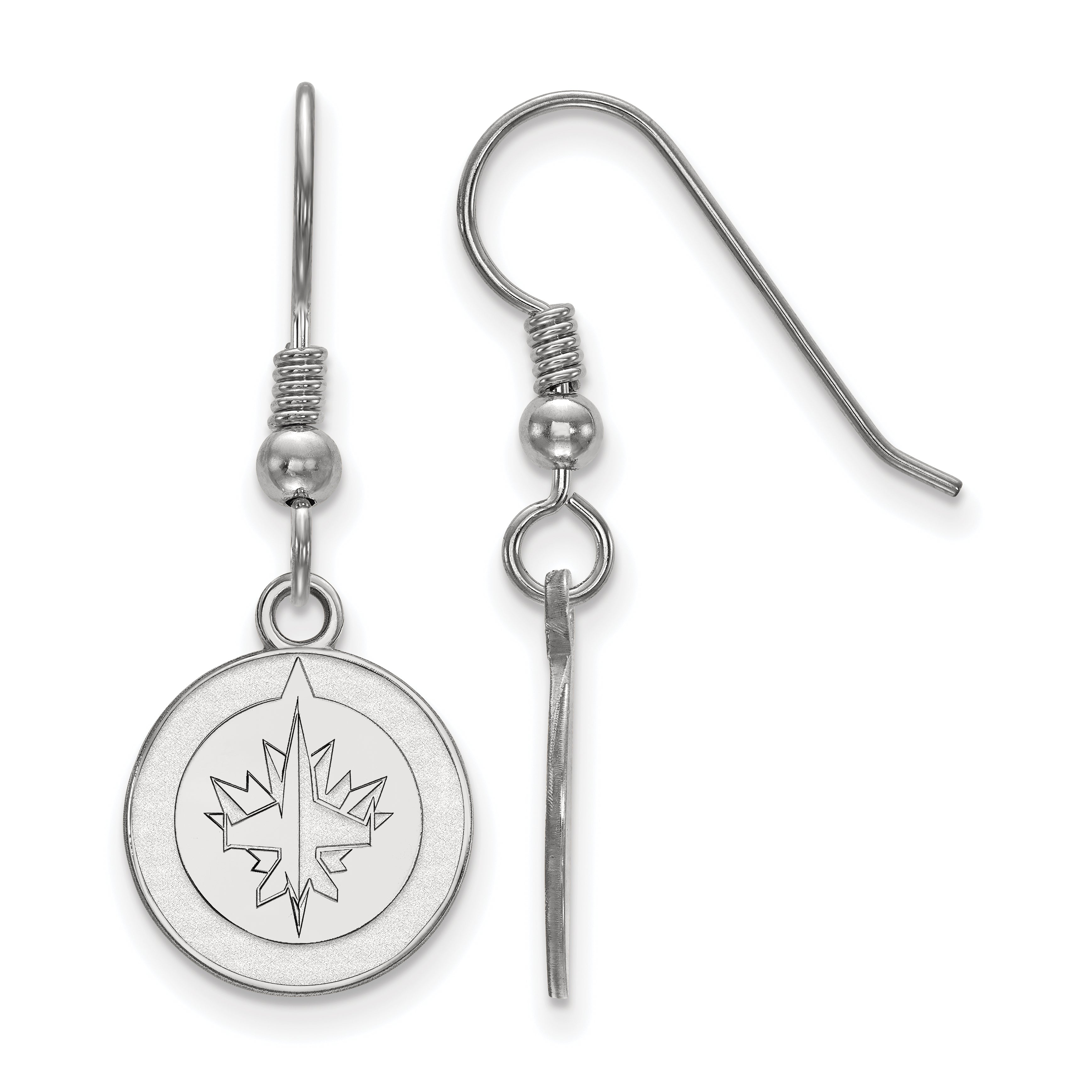 Sterling Silver Rhodium Plated Nhl Logoart Winnipeg Jets Small Dangle Earrings
