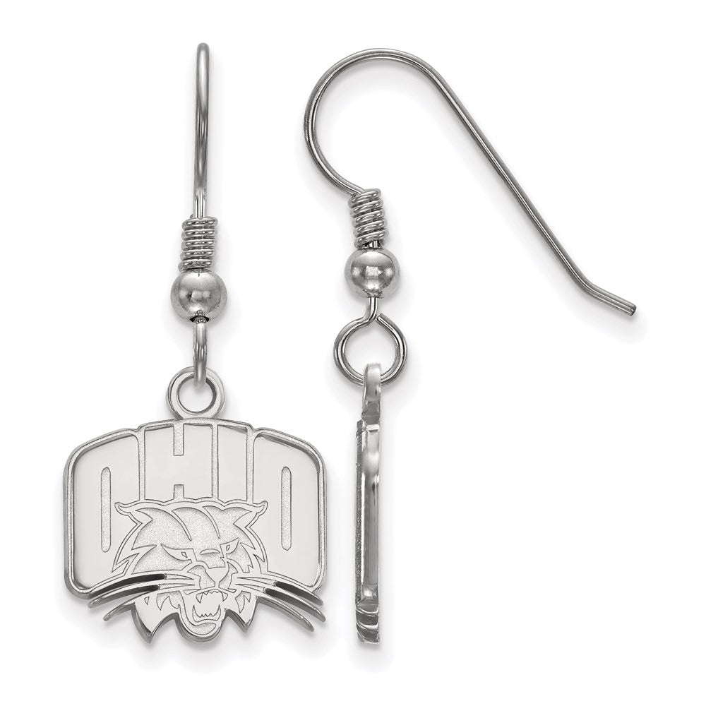 Sterling Silver Rhodium Plated Logoart Ohio University Small Dangle Wire Earrings