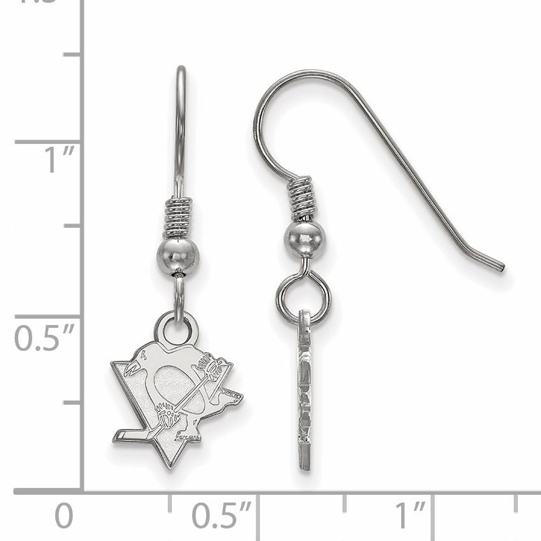 Sterling Silver Rhodium Plated Nhl Logoart Pittsburgh Penguins Extra Small Dangle Wire Earrings