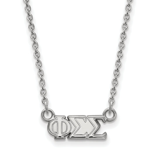 Sterling Silver Rhodium Plated Logoart Phi Sigma Sorority Greek Letters Extra Small Pendant 18 Inch Necklace