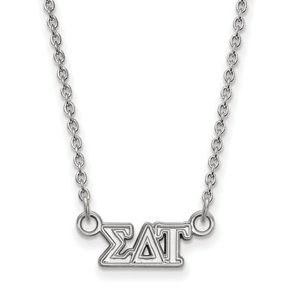 Sterling Silver Rhodium Plated Logoart Sigma Delta Tau Sorority Greek Letters Extra Small Pendant 18 Inch Necklace
