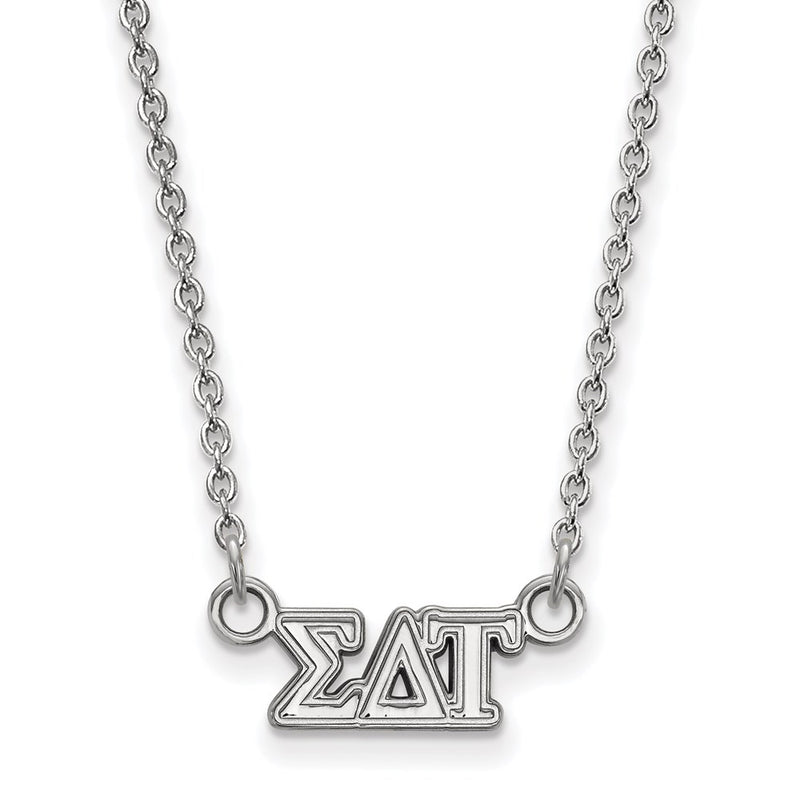 Sterling Silver Rhodium Plated Logoart Sigma Delta Tau Sorority Greek Letters Extra Small Pendant 18 Inch Necklace
