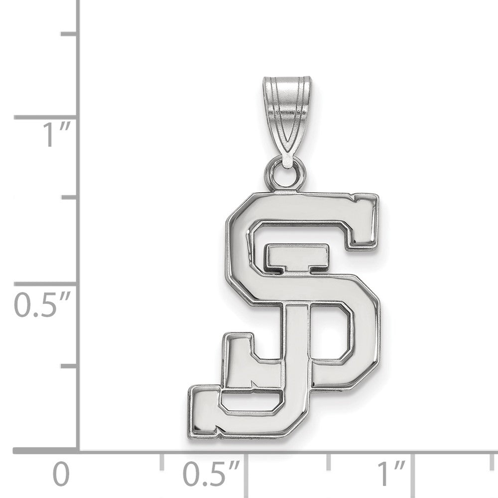 Sterling Silver Rhodium Plated Logoart San Jose State University S J Large Pendant