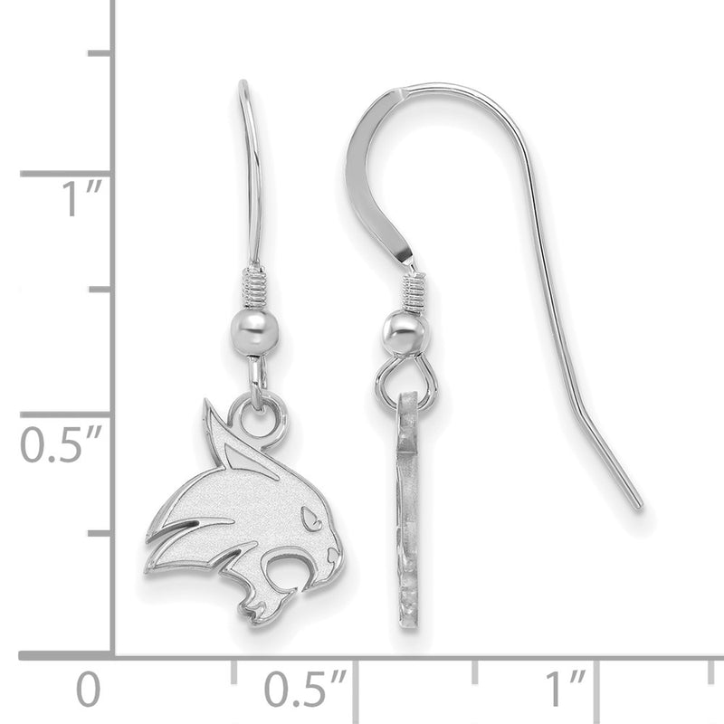 Sterling Silver Rhodium Plated Logoart Texas State University Bobcat Small Dangle Wire Earrings