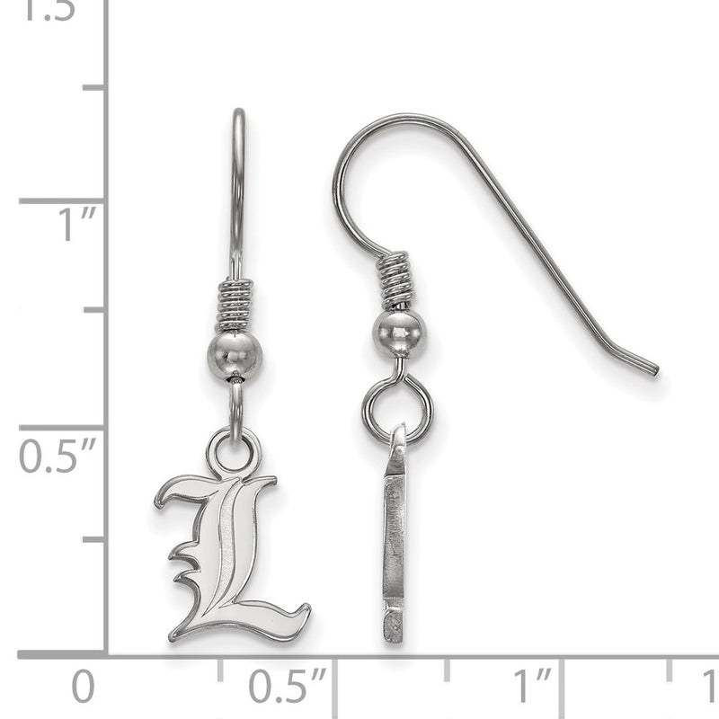 Sterling Silver Rhodium Plated Logoart University Of Louisville Letter L Extra Small Dangle Wire Earrings