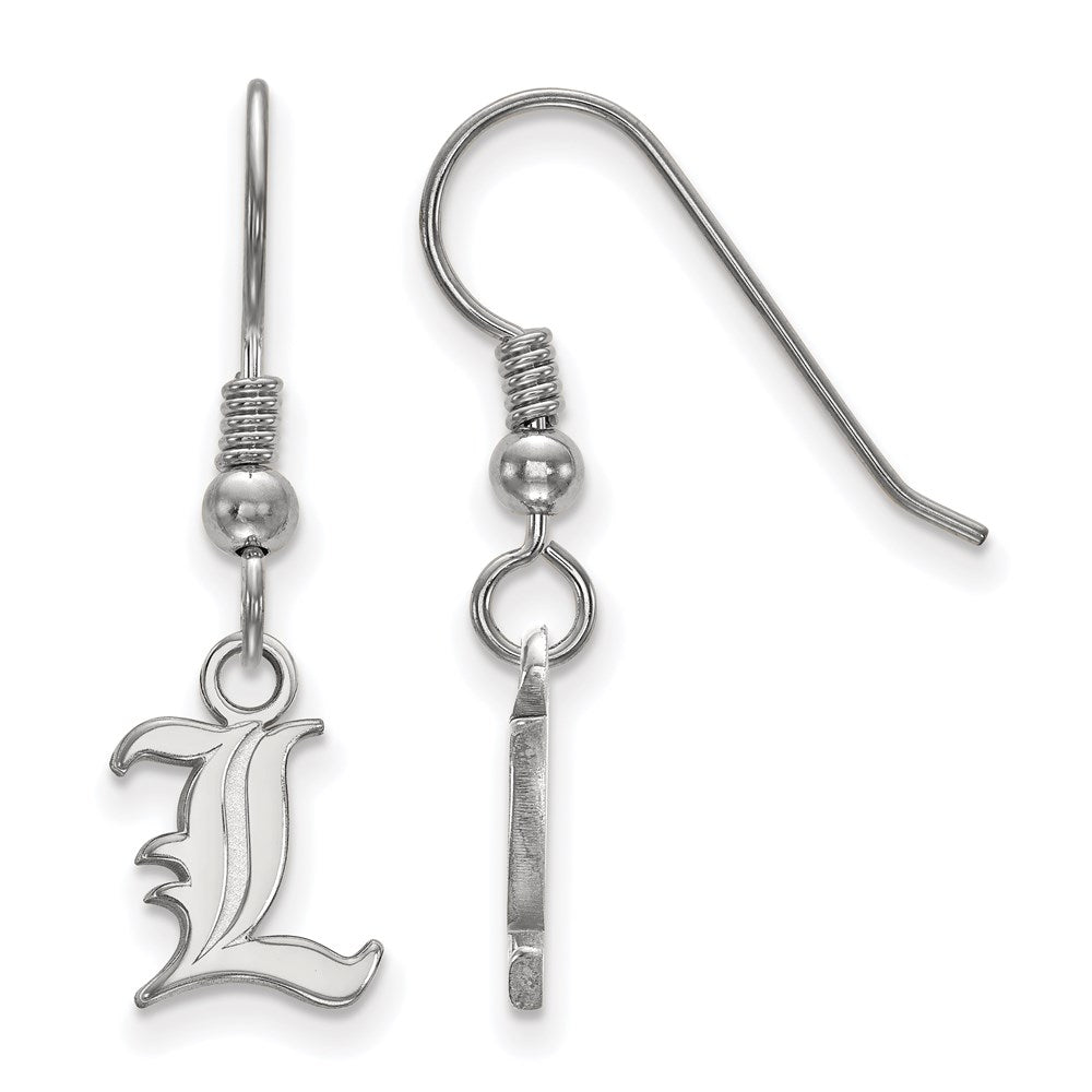 Sterling Silver Rhodium Plated Logoart University Of Louisville Letter L Extra Small Dangle Wire Earrings