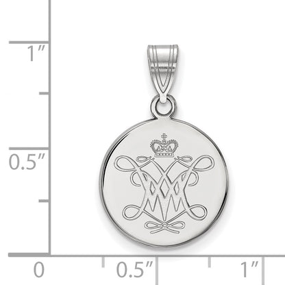 Sterling Silver Rhodium Plated Logoart College Of William And Mary Medium Disc Pendant