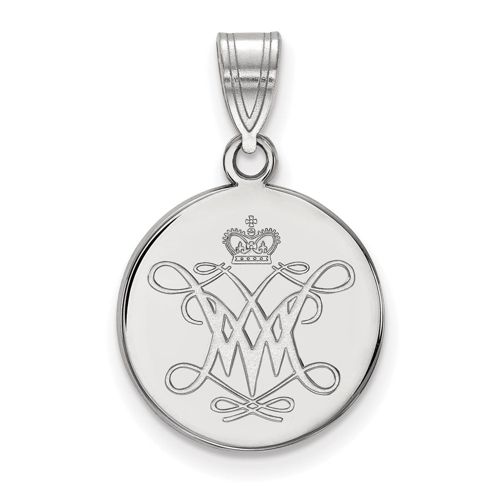 Sterling Silver Rhodium Plated Logoart College Of William And Mary Medium Disc Pendant