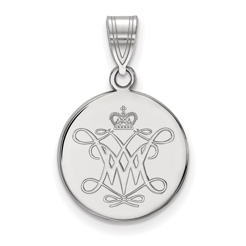 Sterling Silver Rhodium Plated Logoart College Of William And Mary Medium Disc Pendant