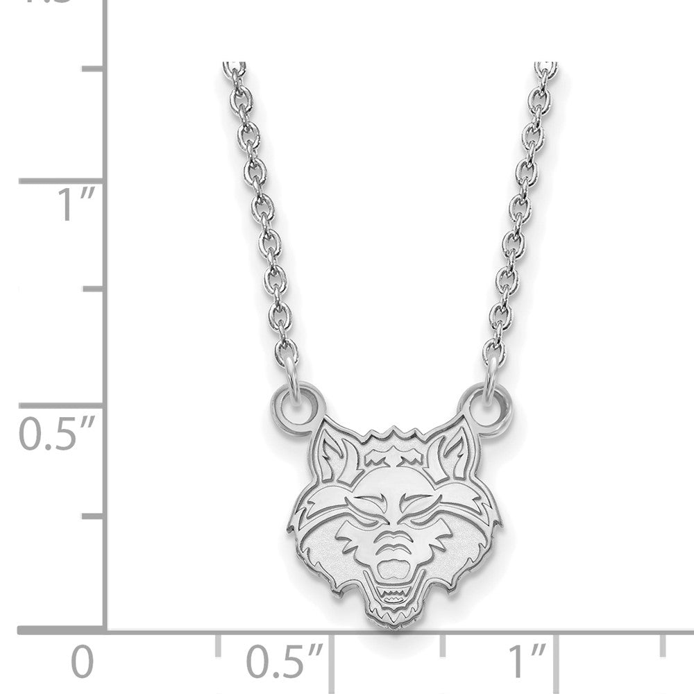 Sterling Silver Rhodium Plated Logoart Arkansas State University Wolf Small Pendant 18 Inch Necklace