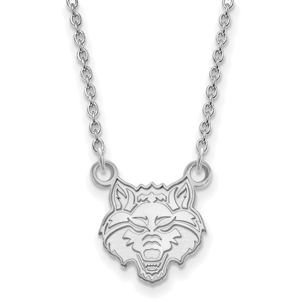 Sterling Silver Rhodium Plated Logoart Arkansas State University Wolf Small Pendant 18 Inch Necklace