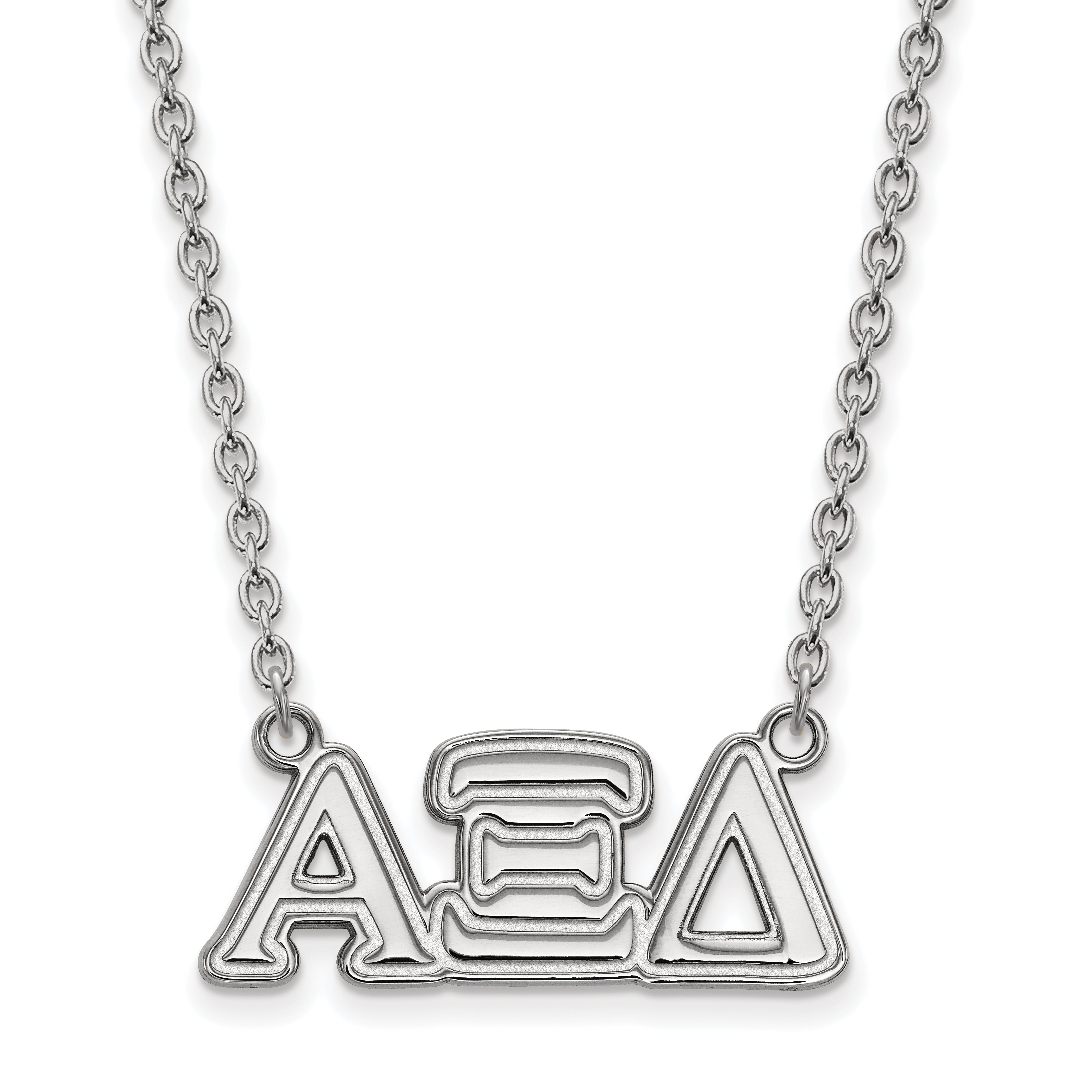 Sterling Silver Rhodium Plated Logoart Alpha Xi Delta Sorority Greek Letters Medium Pendant 18 Inch Necklace