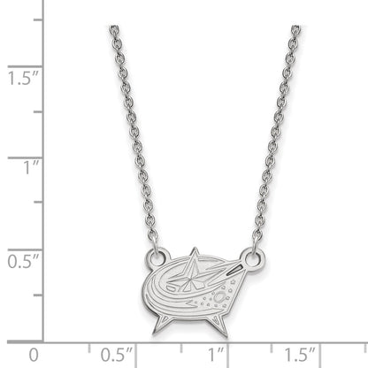 10K White Gold Nhl Logoart Columbus Blue Jackets Small Pendant 18 Inch Necklace