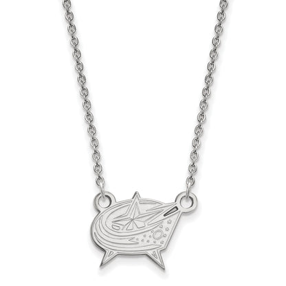 10K White Gold Nhl Logoart Columbus Blue Jackets Small Pendant 18 Inch Necklace