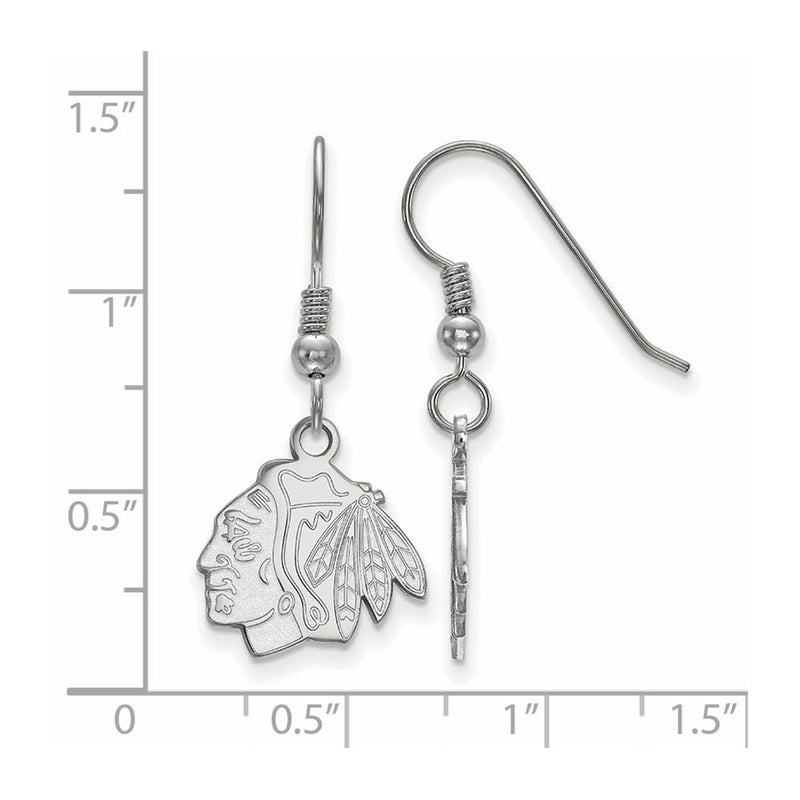 Sterling Silver Rhodium Plated Nhl Logoart Chicago Blackhawks Small Dangle Earrings