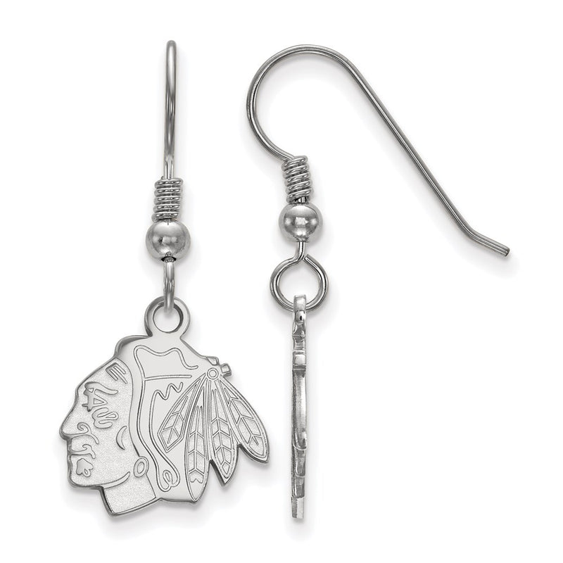 Sterling Silver Rhodium Plated Nhl Logoart Chicago Blackhawks Small Dangle Earrings