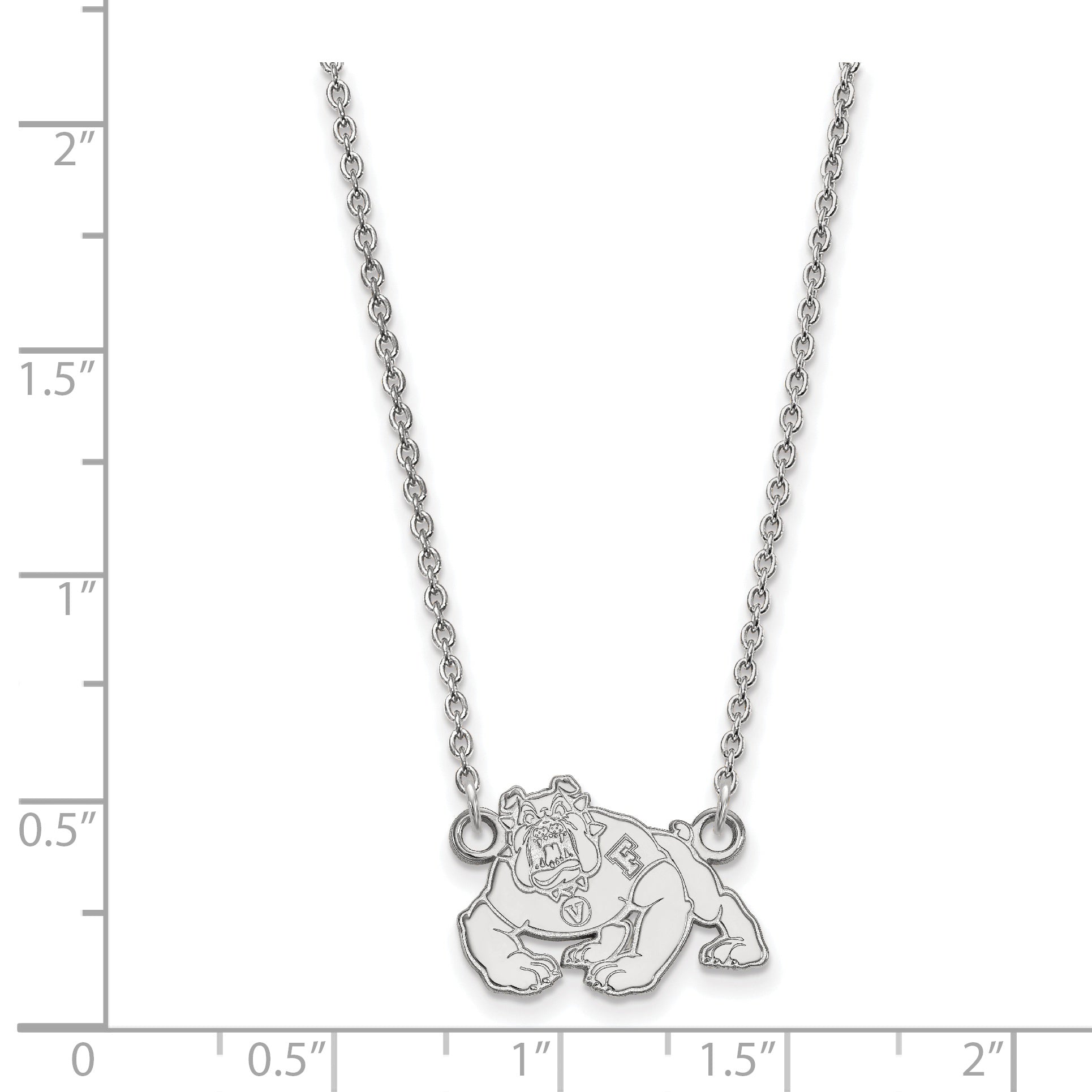 10K White Gold Logoart California State University Fresno Bulldog Small Pendant 18 Inch Necklace