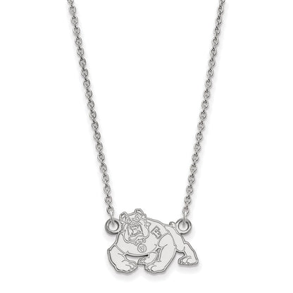 Sterling Silver Rhodium Plated Logoart California State University Fresno Bulldog Small Pendant 18 Inch Necklace