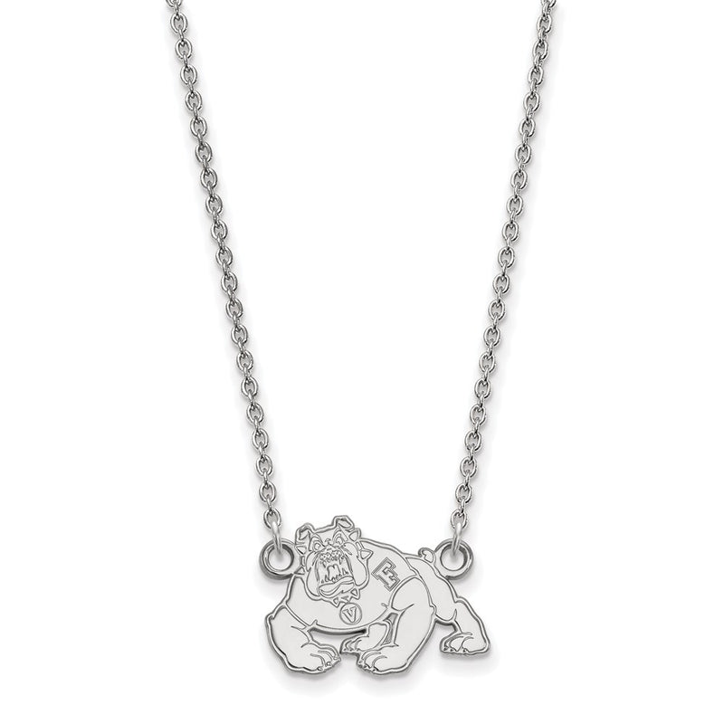 Sterling Silver Rhodium Plated Logoart California State University Fresno Bulldog Small Pendant 18 Inch Necklace