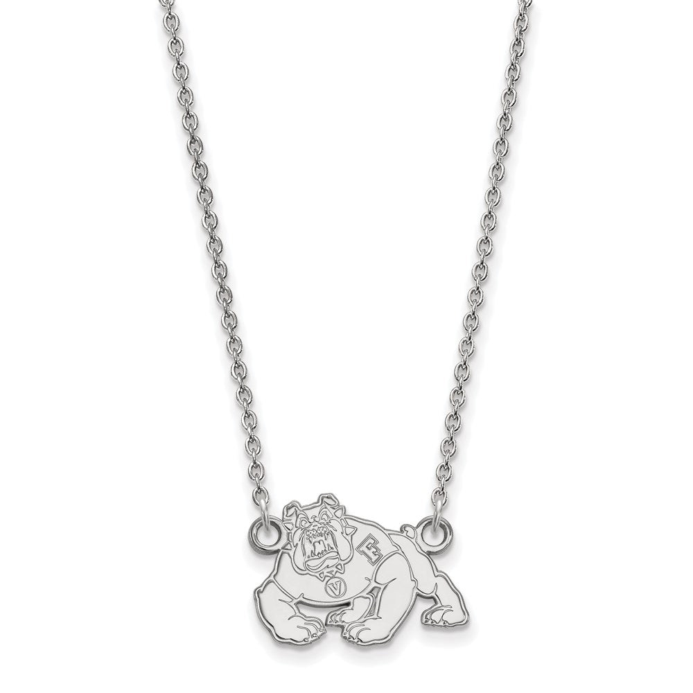 10K White Gold Logoart California State University Fresno Bulldog Small Pendant 18 Inch Necklace