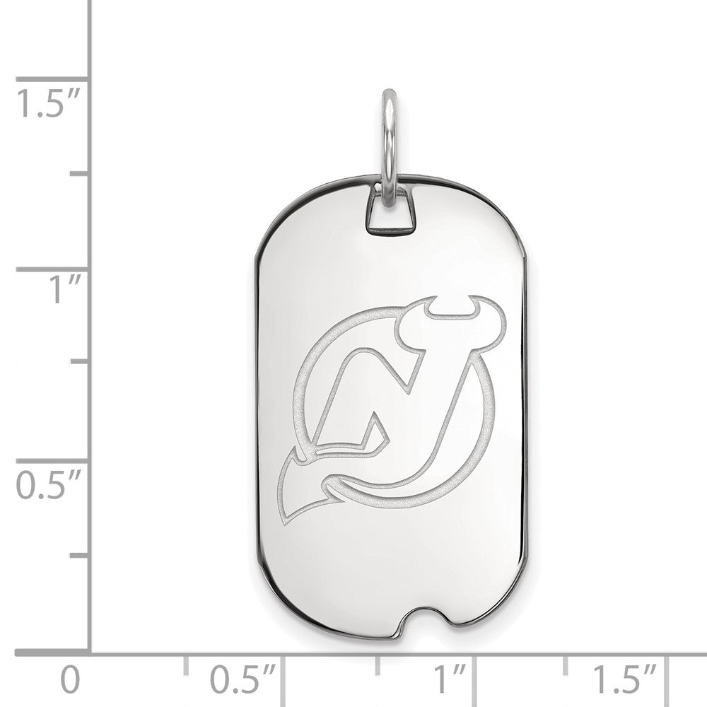 Sterling Silver Rhodium Plated Nhl Logoart New Jersey Devils Small Dog Tag Pendant