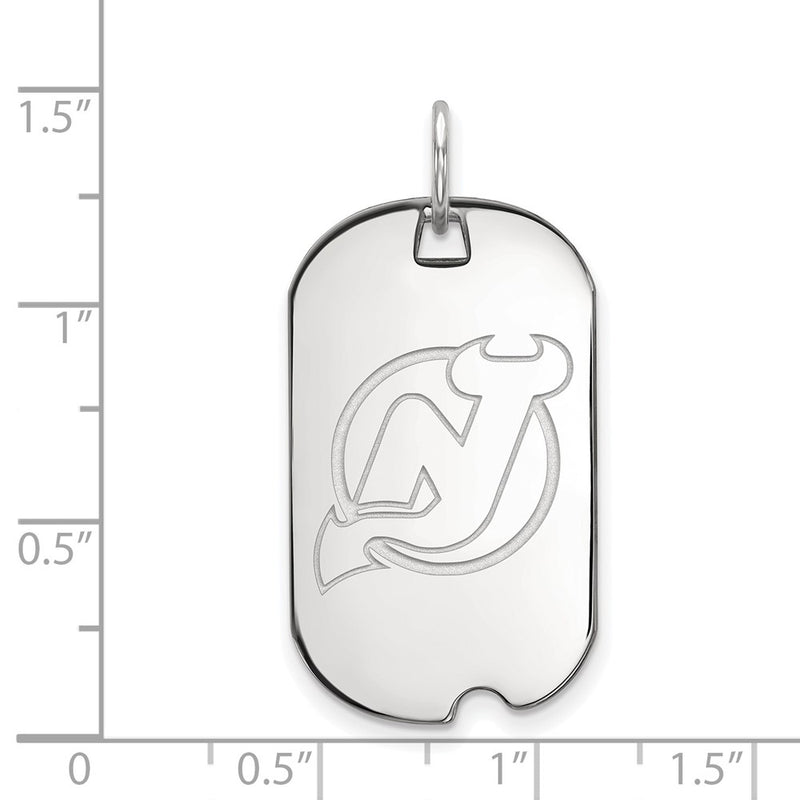 Sterling Silver Rhodium Plated Nhl Logoart New Jersey Devils Small Dog Tag Pendant
