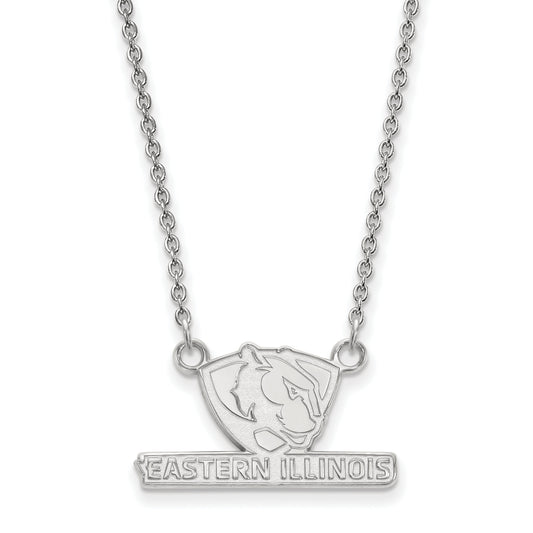 Sterling Silver Rhodium Plated Logoart Eastern Illinois University Small Pendant 18 Inch Necklace