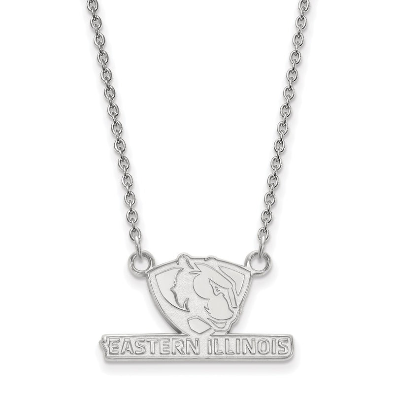 Sterling Silver Rhodium Plated Logoart Eastern Illinois University Small Pendant 18 Inch Necklace