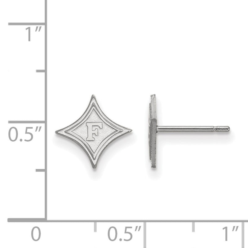 Sterling Silver Rhodium Plated Logoart Furman University Extra Small Post Earrings