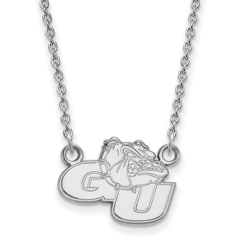 Sterling Silver Rhodium Plated Logoart Gonzaga University G U Bulldog Small Pendant 18 Inch Necklace