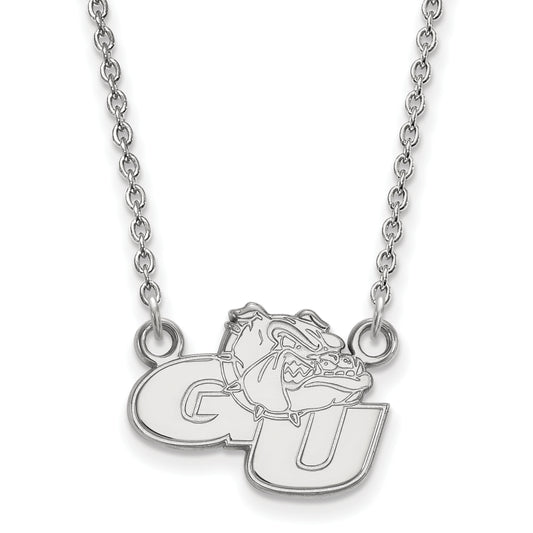 Sterling Silver Rhodium Plated Logoart Gonzaga University G U Bulldog Small Pendant 18 Inch Necklace