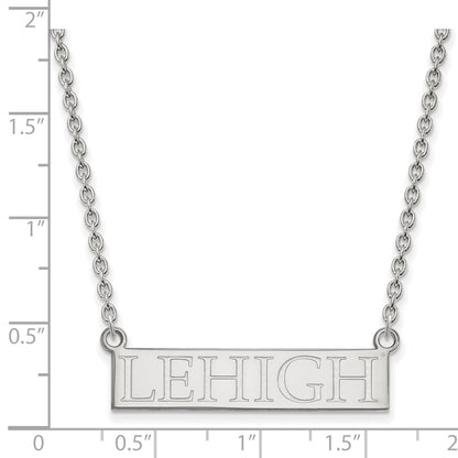 Sterling Silver Rhodium Plated Logoart Lehigh University Large Bar Pendant 18 Inch Necklace