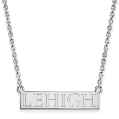 10K White Gold Logoart Lehigh University Large Bar Pendant 18 Inch Necklace