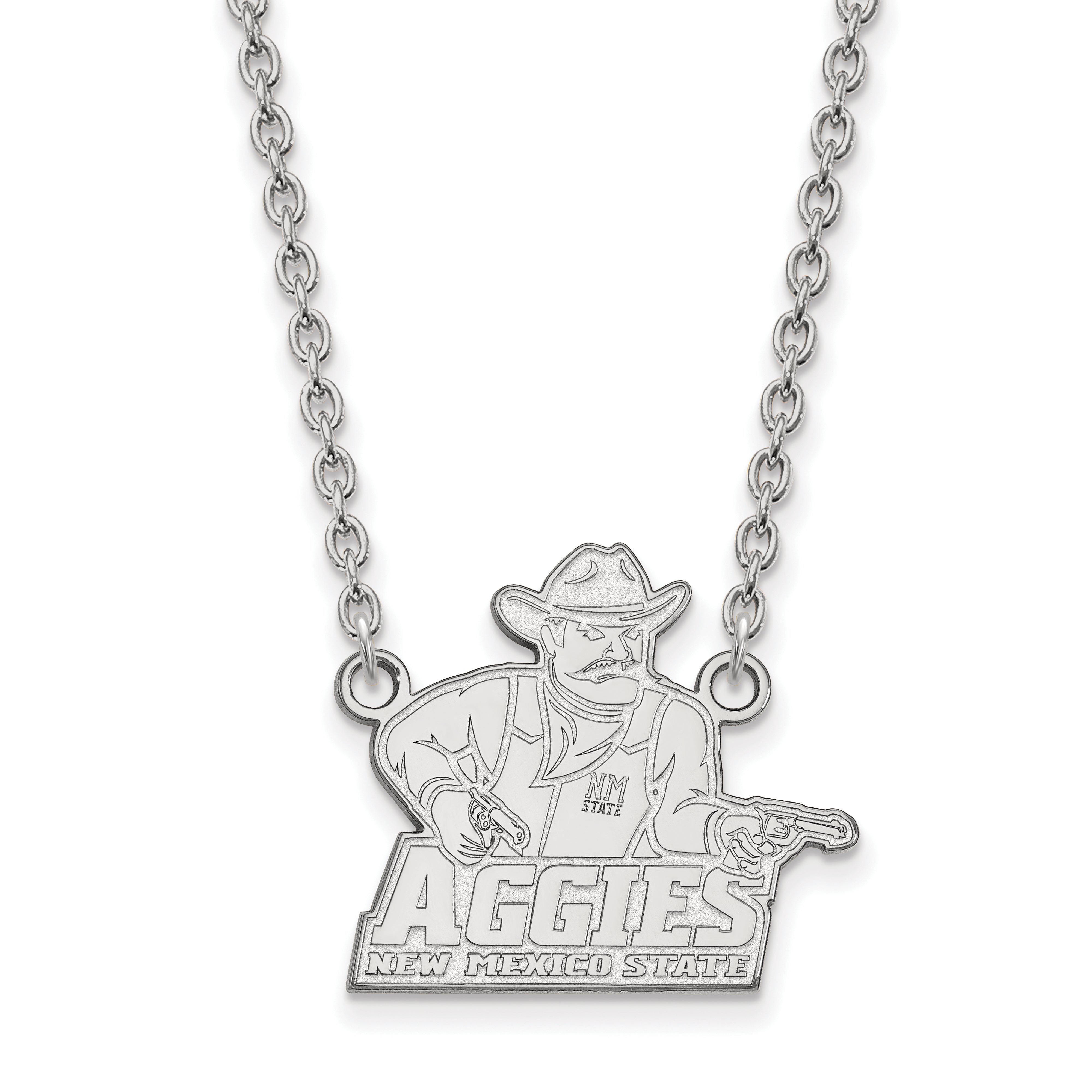 10K White Gold Logoart New Mexico State University Aggies Large Pendant 18 Inch Necklace