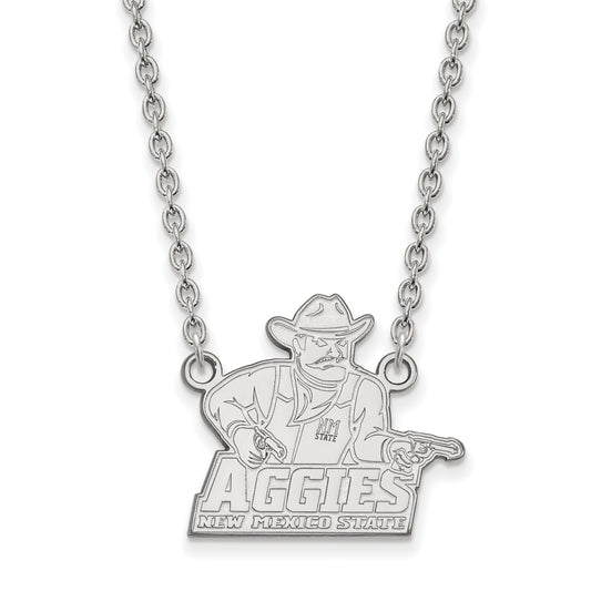 10K White Gold Logoart New Mexico State University Aggies Large Pendant 18 Inch Necklace