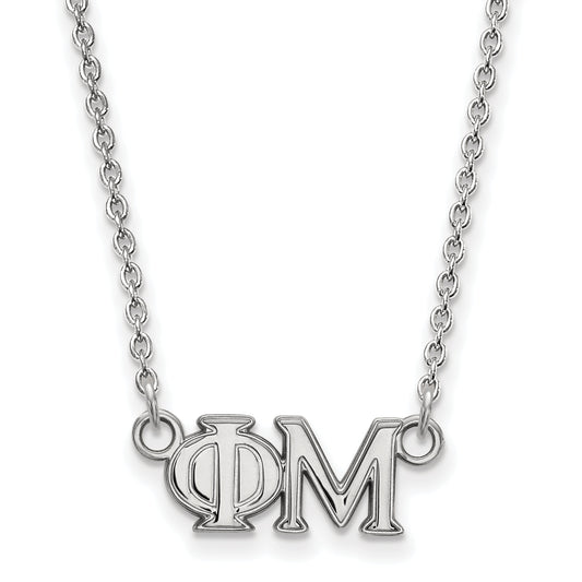 Sterling Silver Rhodium Plated Logoart Phi Mu Sorority Greek Letters Medium Pendant 18 Inch Necklace