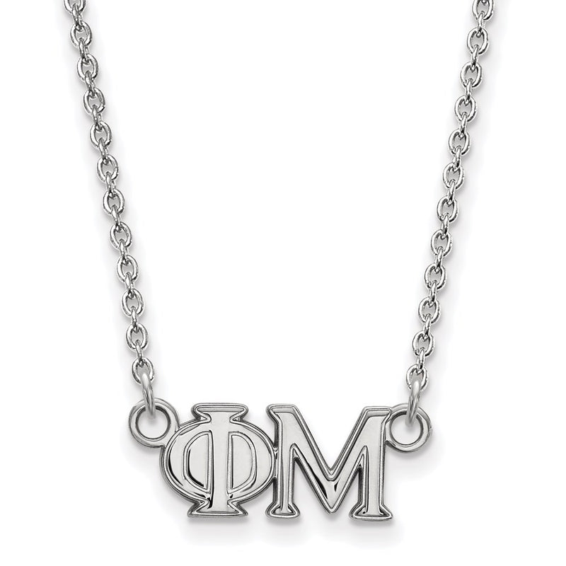 Sterling Silver Rhodium Plated Logoart Phi Mu Sorority Greek Letters Medium Pendant 18 Inch Necklace