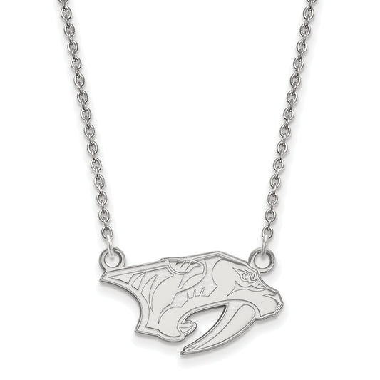 10K White Gold Nhl Logoart Nashville Predators Small Pendant 18 Inch Necklace