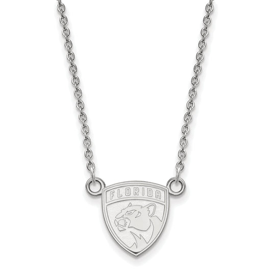 10K White Gold Nhl Logoart Florida Panthers Small Pendant 18 Inch Necklace
