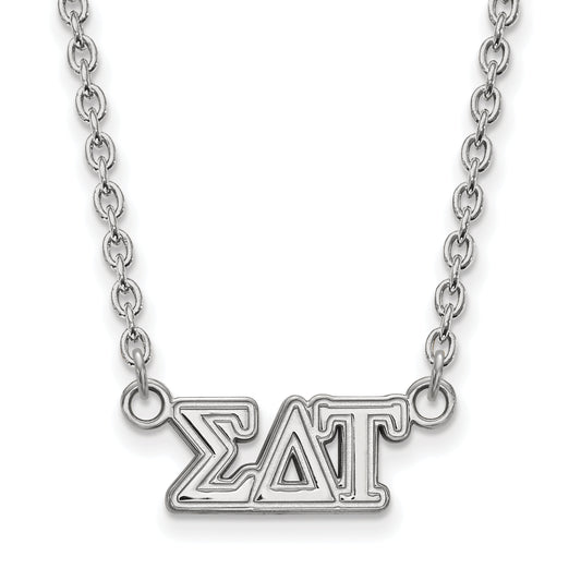 Sterling Silver Rhodium Plated Logoart Sigma Delta Tau Sorority Greek Letters Medium Pendant 18 Inch Necklace