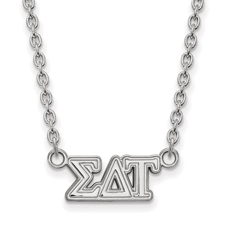 Sterling Silver Rhodium Plated Logoart Sigma Delta Tau Sorority Greek Letters Medium Pendant 18 Inch Necklace