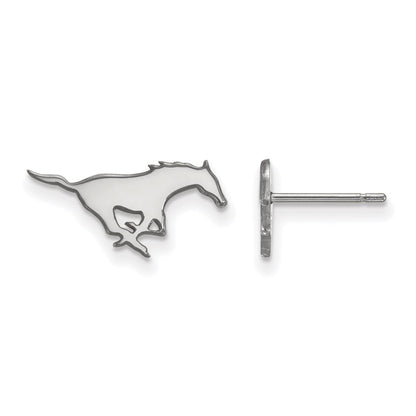 Sterling Silver Rhodium Plated Logoart Southern Methodist University Mustang Extra Small Post Earrings